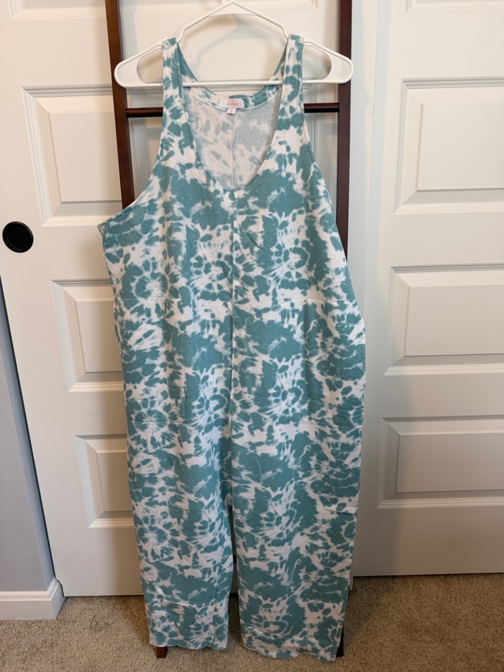 Colsie Seafoam and White Tie-Dye Wide-Leg Jumpsuit